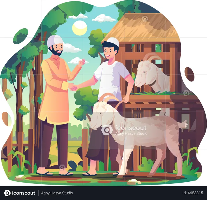 Muslim Person Buying Goat to celebrate Eid al-Adha  Illustration