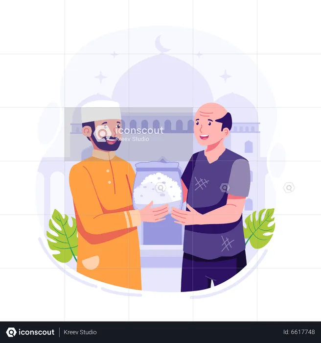 Muslim person give alms in ramadan  Illustration