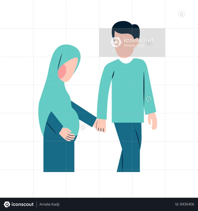 Muslim Pregnant Couple  Illustration