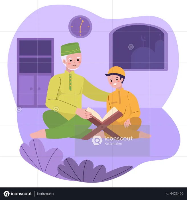 Muslim reading quran together  Illustration