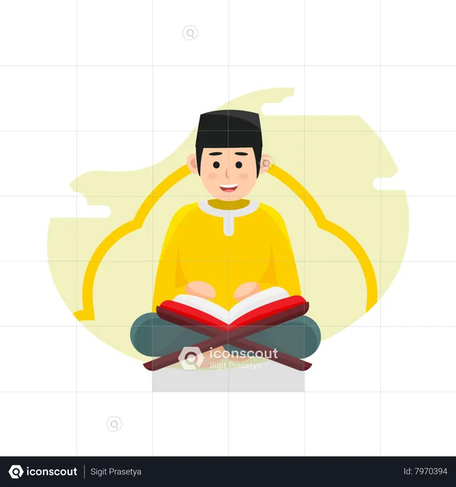Muslim Reading Quran Vector Illustration  Illustration