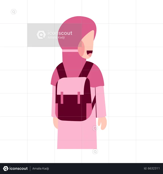 Muslim school Girl With bag  Illustration