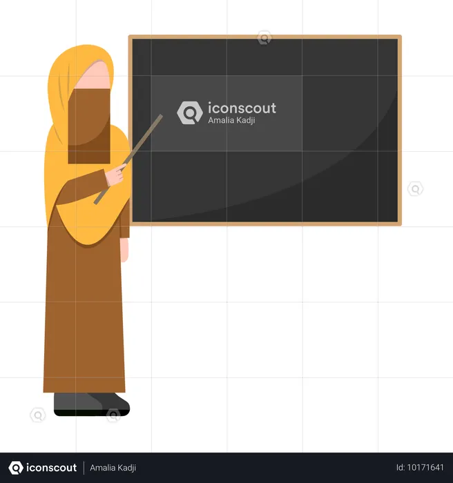 Muslim Teacher Teaching in Classroom  Illustration