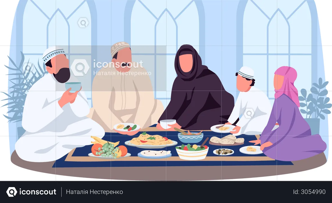 Muslim traditional dinner  Illustration