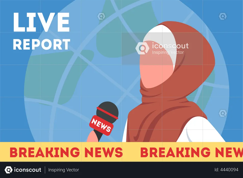 Muslim TV news reporter on a live broadcast  Illustration