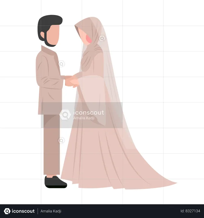 Muslim wedding couple standing together  Illustration