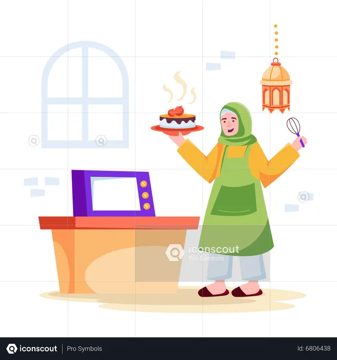 Muslim woman baking cake  Illustration