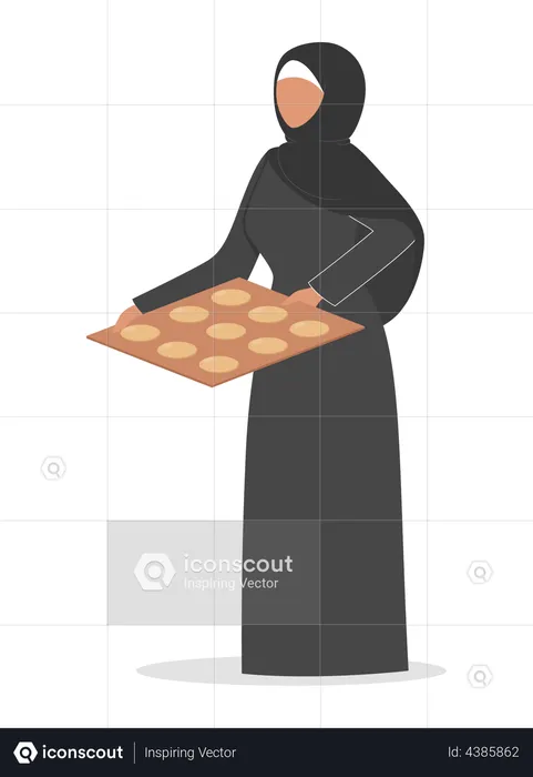 Muslim woman baking cookies  Illustration
