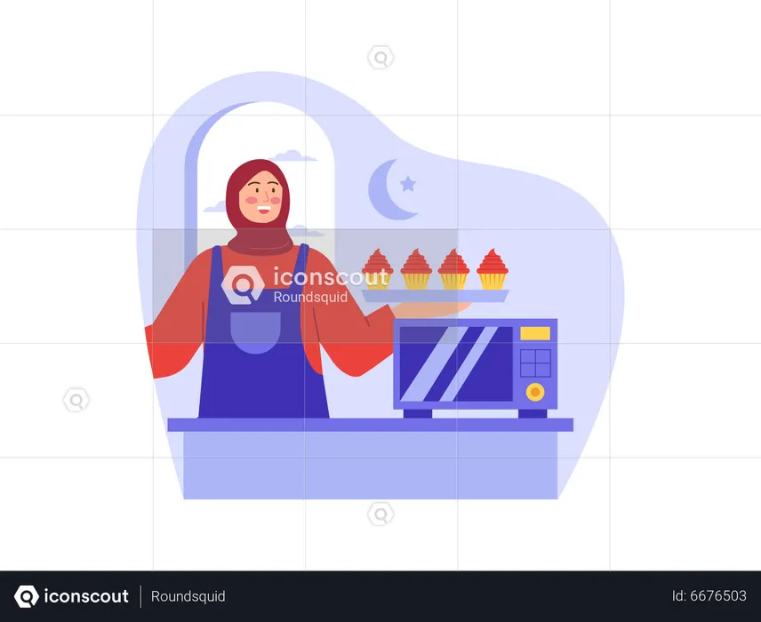 Muslim woman baking cookies  Illustration