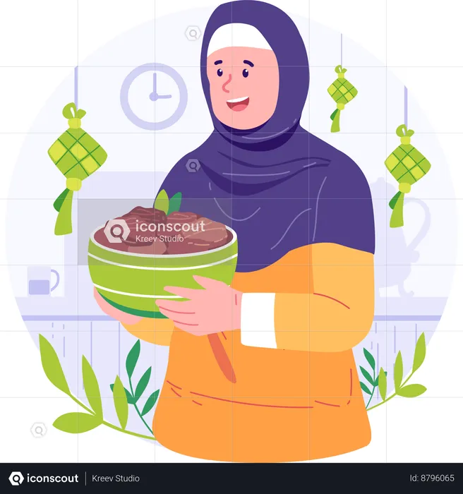 Muslim Woman Carrying Food  Illustration