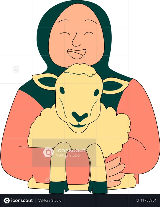 Muslim woman carrying goat  Illustration