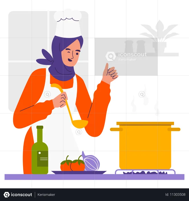 Muslim woman Cooking  Illustration