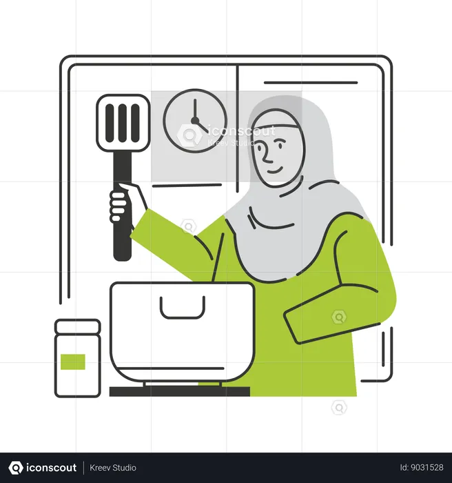 Muslim woman cooking meal for Iftar  Illustration