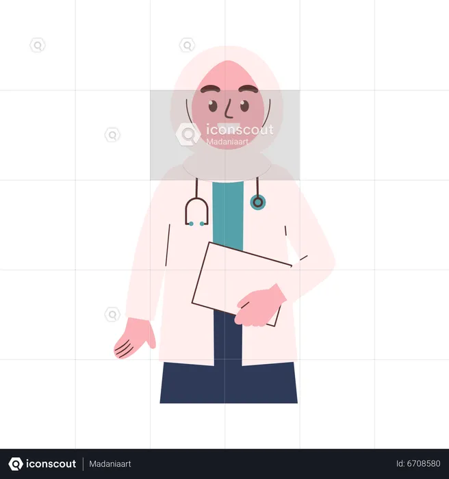 Muslim Woman Doctor With Clipboard  Illustration