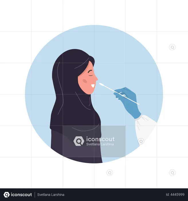 Muslim woman does PCR test  Illustration