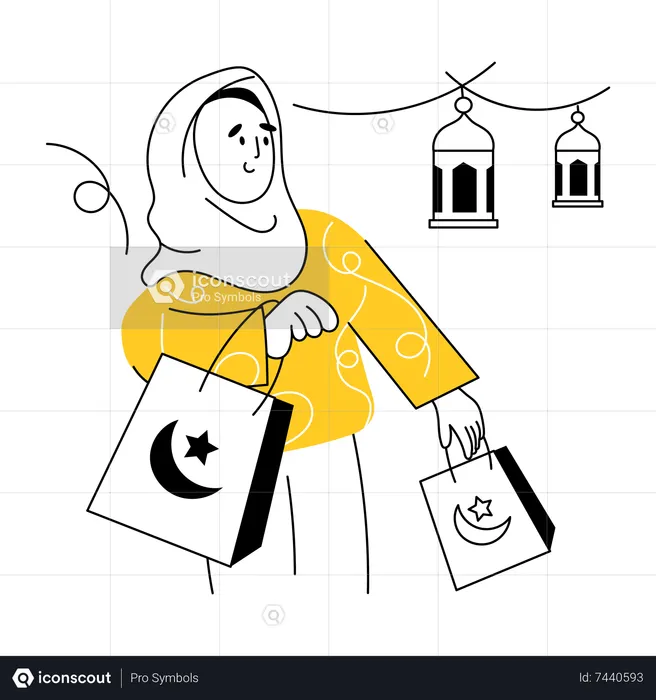 Muslim woman doing Eid Shopping  Illustration