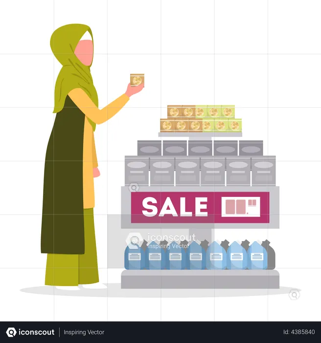Muslim woman doing grocery shopping  Illustration
