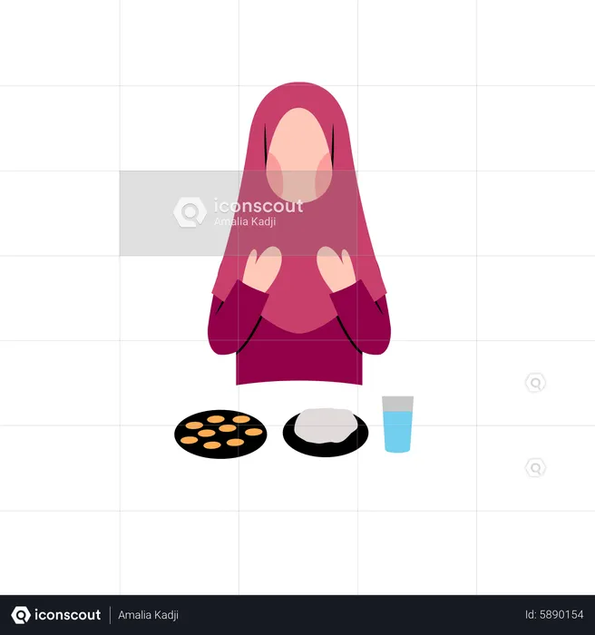 Muslim Woman Doing Iftar prayer  Illustration