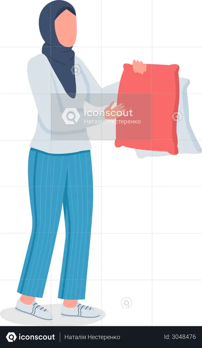 Muslim woman doing laundry  Illustration
