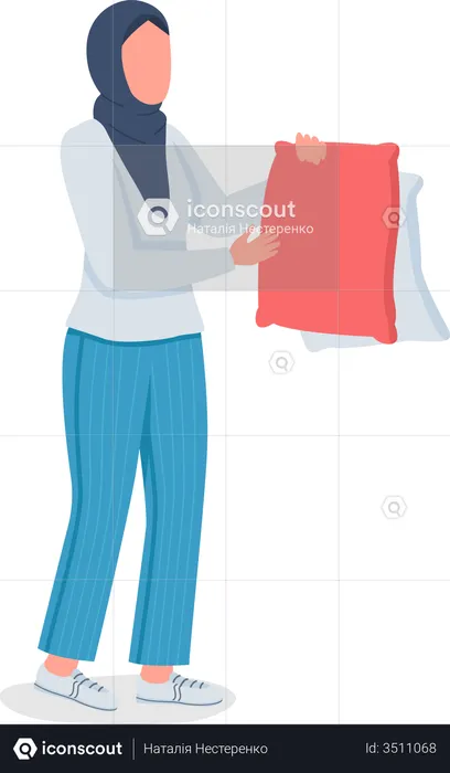 Muslim woman doing laundry  Illustration