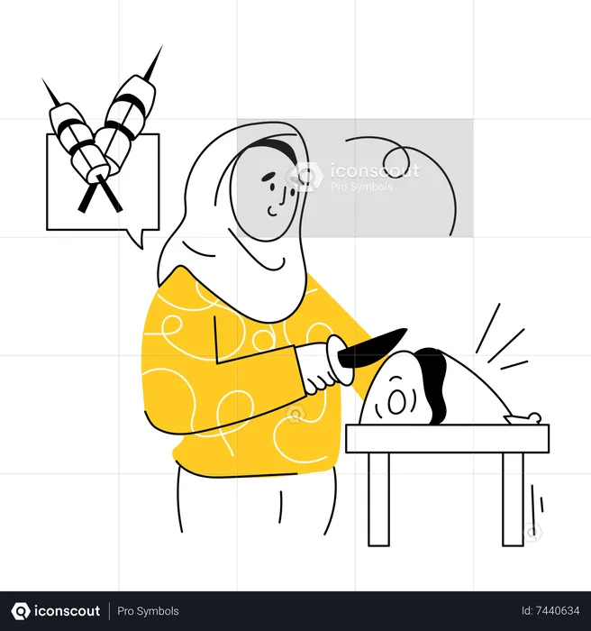 Muslim woman doing Meat Chopping  Illustration