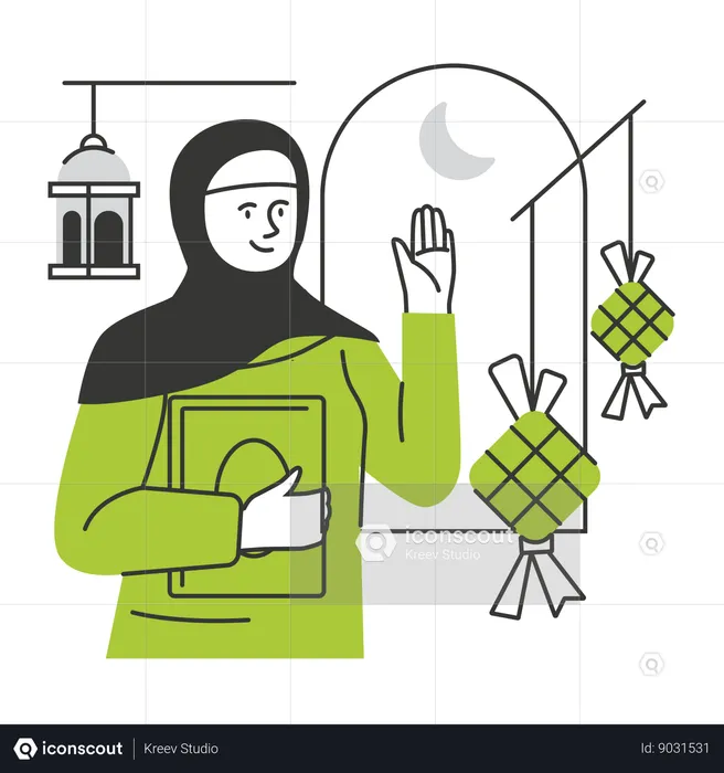 Muslim woman greeting for Ramadan  Illustration