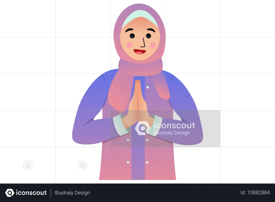 Muslim Woman  Greeting  Illustration