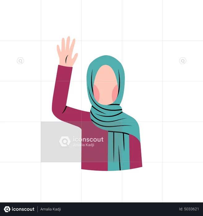 Muslim woman greeting waving hand  Illustration