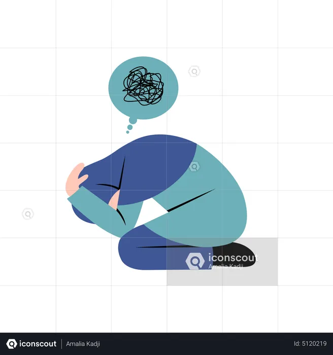 Muslim woman having Panic Attack  Illustration