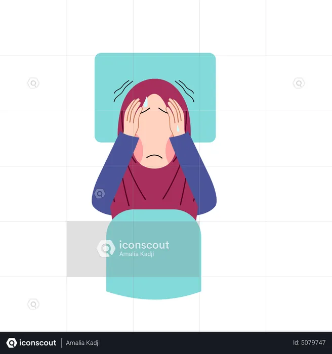 Muslim woman having severe Headache  Illustration