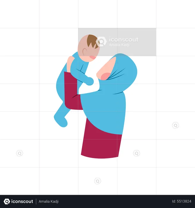 Muslim woman holding baby  Illustration