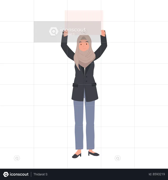 Muslim woman Holding Blank Placard for Peaceful Protest  Illustration