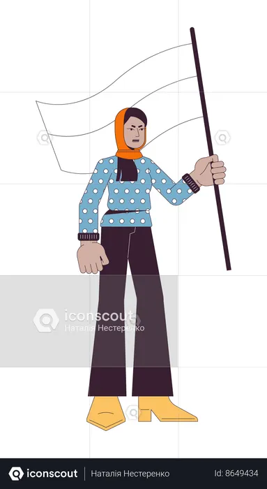 Muslim woman holding flag  Illustration