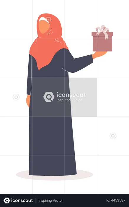 Muslim woman holding gift box  Illustration