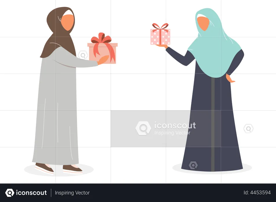Muslim woman holding gift box  Illustration
