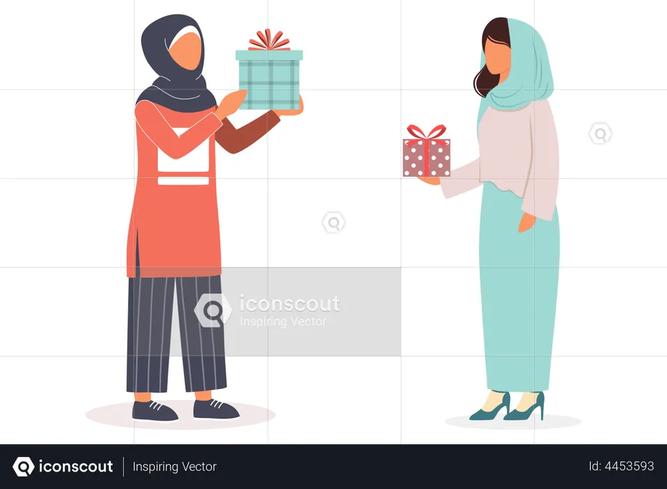 Muslim woman holding gift box  Illustration