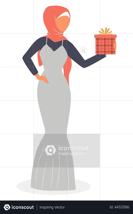 Muslim woman holding gift box  Illustration