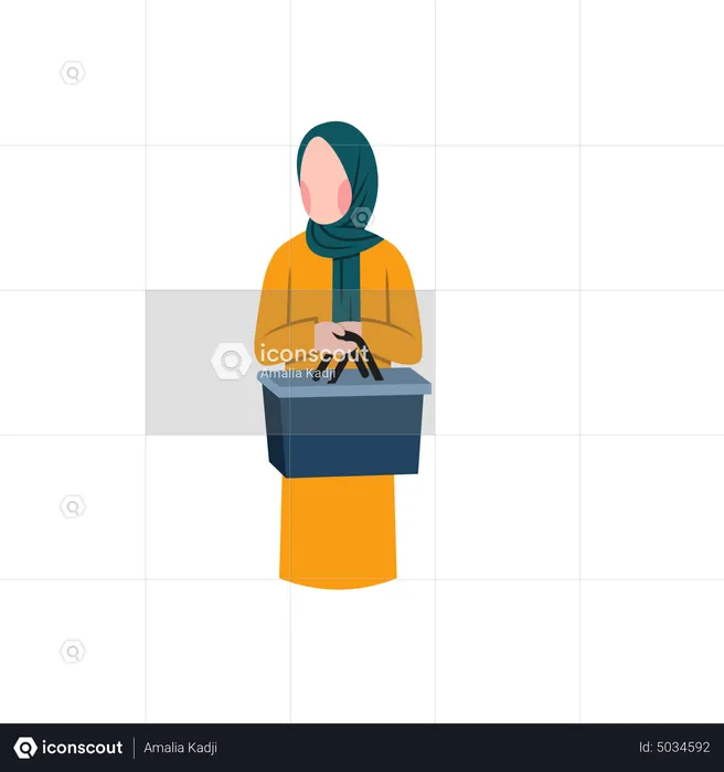 Muslim Woman Holding Grocery Basket  Illustration