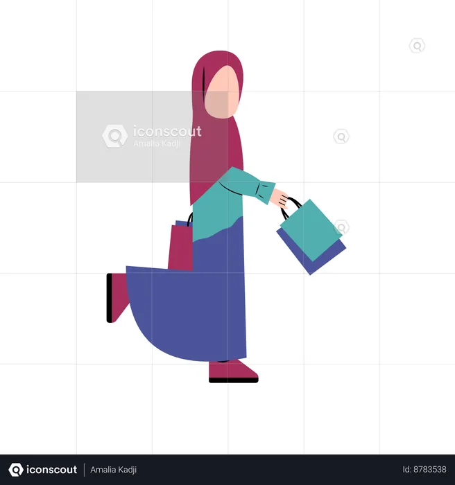 Muslim Woman Holding Shopping Bag  Illustration