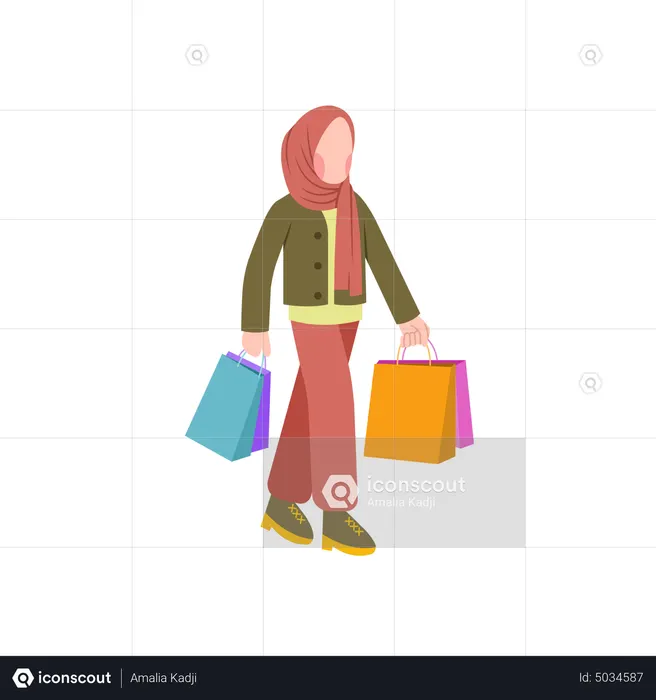 Muslim Woman Holding Shopping Bags  Illustration