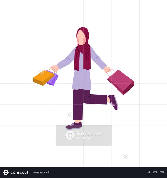 Muslim Woman Holding Shopping Bags  Illustration