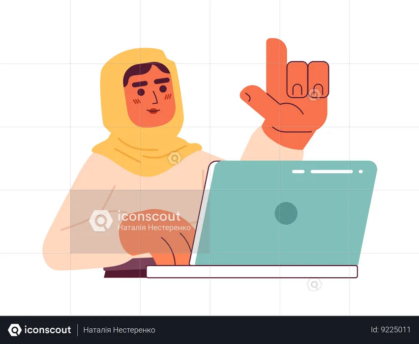 Muslim woman in hijab at work  Illustration