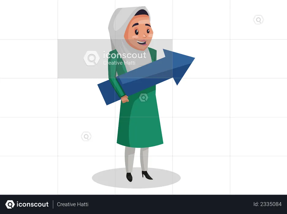 Muslim woman is holding an arrow in her hands as growth of business  Illustration