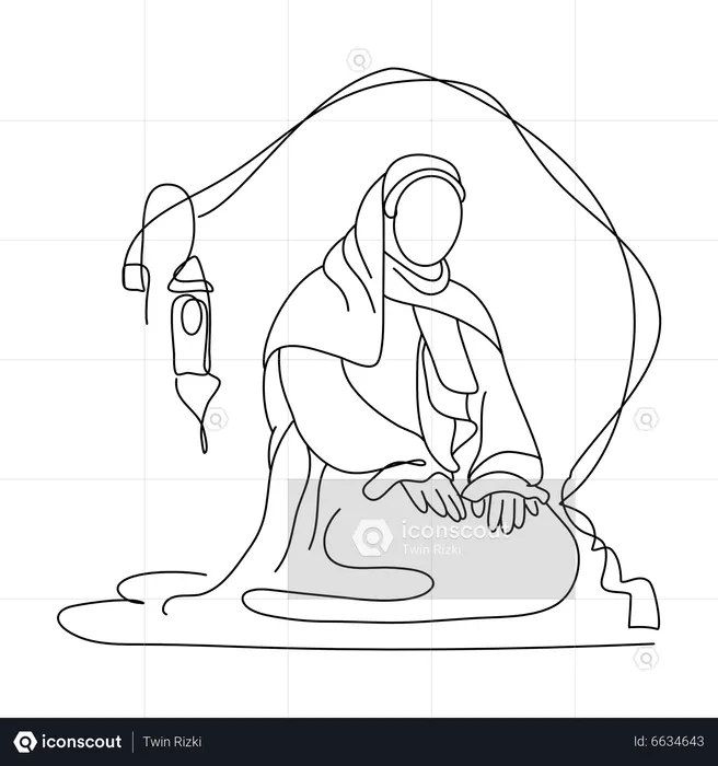 Muslim woman praying under lamp  Illustration
