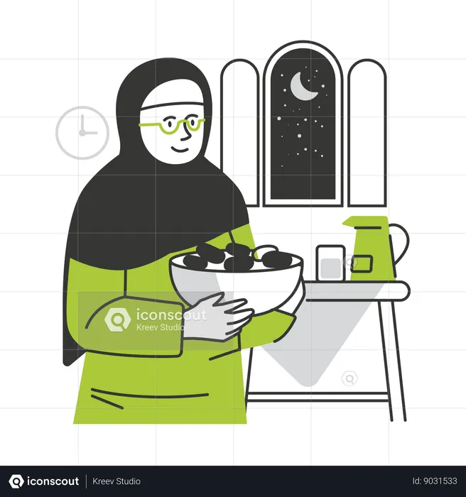 Muslim woman preparing pre-dawn meal  Illustration