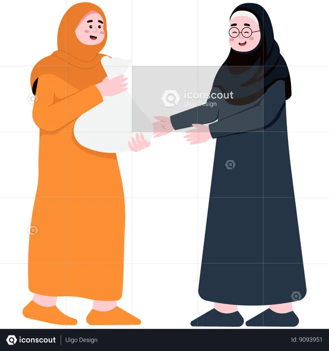 Muslim woman Providing Holiday Allowances  Illustration