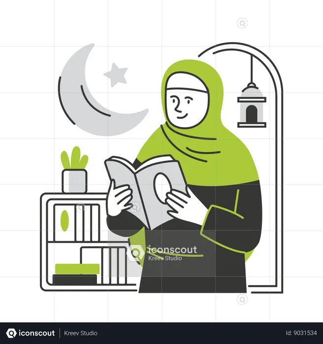 Muslim woman reading Al-Quran  Illustration