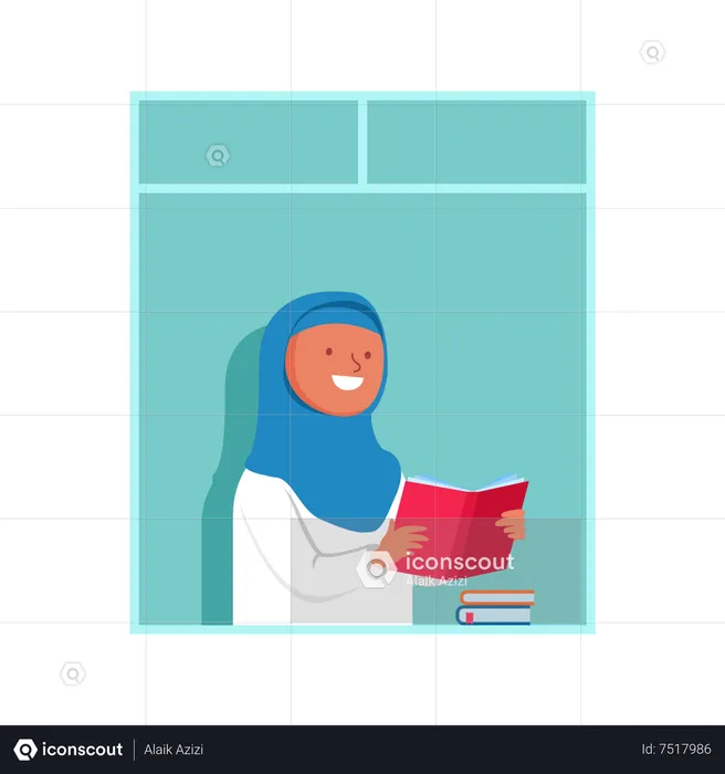 Muslim woman reading book  Illustration
