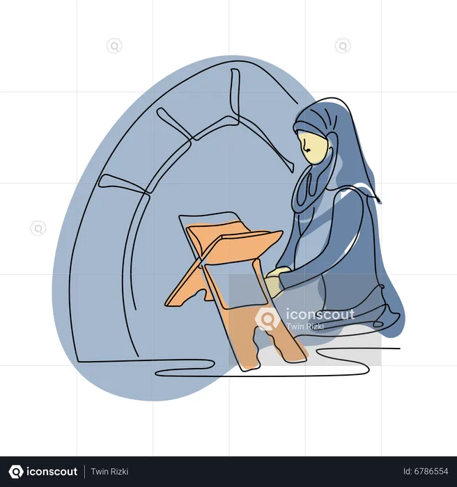 Muslim woman reading quran book  Illustration