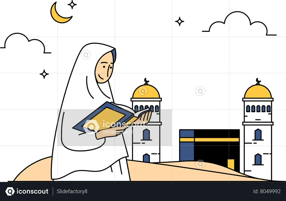 Muslim woman reading the Quran  Illustration